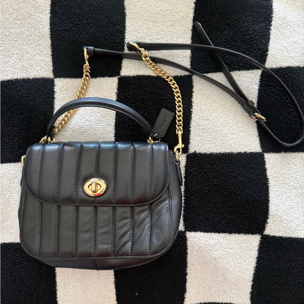 Coach Marlie Black Top Handle Crossbody Bag with Gold Accents
